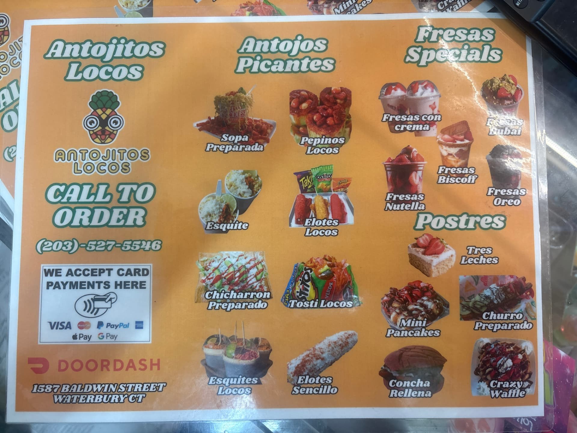 Antojitos Locos printed menu board 1